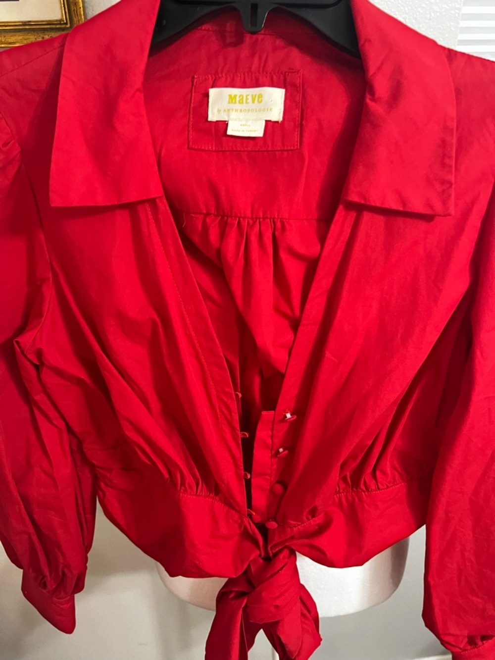 Anthropologie Maeve Poplin Bow-Front
Blouse Small Red - Picture 8 of 13